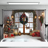 Lofaris White Brick Wall Interior Christmas Photo Backdrop